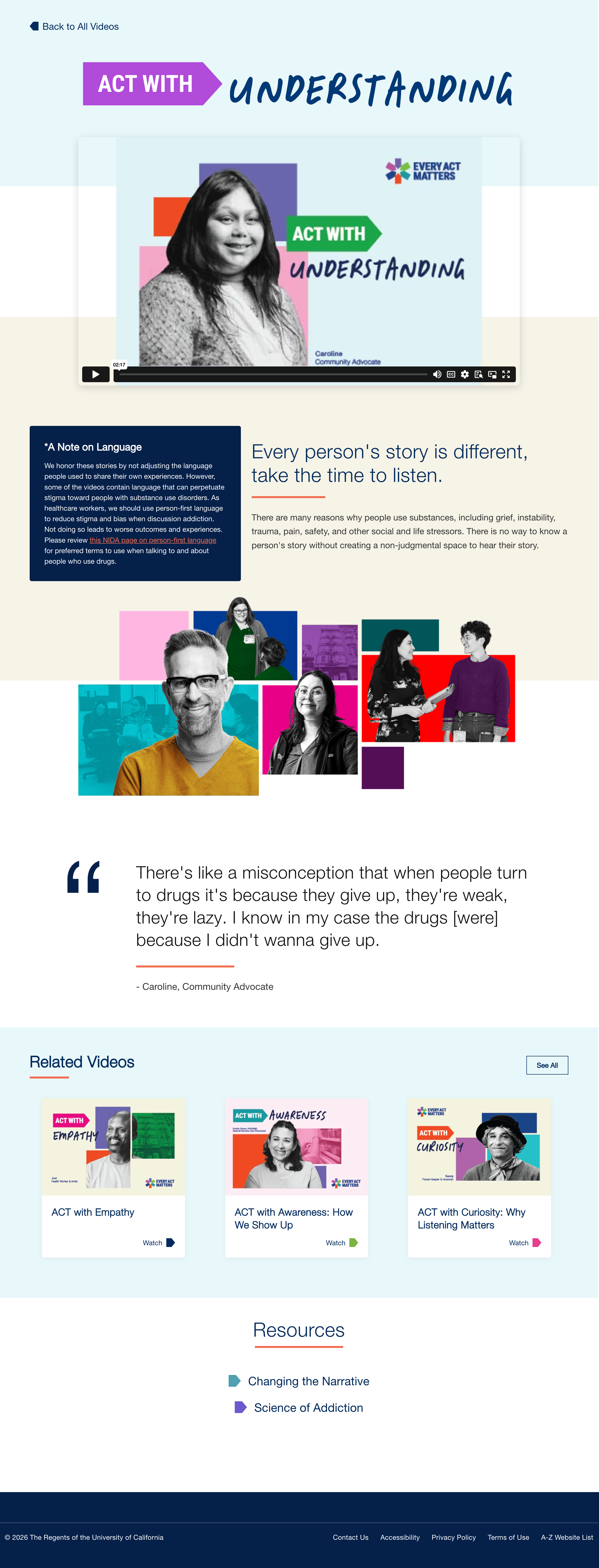 An “Act with Understanding” story page within Every ACT Matters.